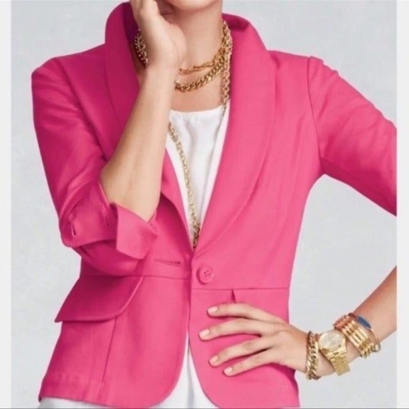 CAbi Pink Cotton Twill Peplum Blazer Jacket 8 Medium - Picture 3 of 12